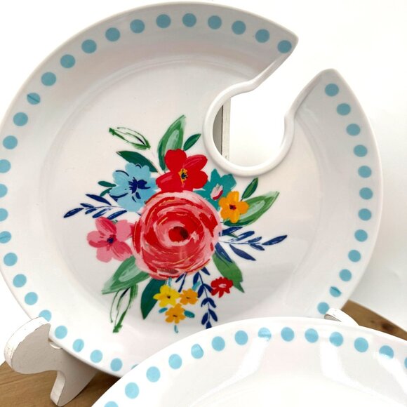 Set Of 8 The Pioneer Woman Mingling Board Appetizer Plates-Holds Wine Glass flor - Picture 2 of 5